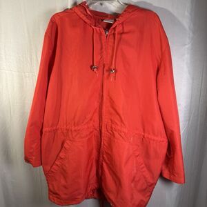 Villager Liz Claiborne Women’s Coral Orange Hooded Jacket Zip Pockets Size L